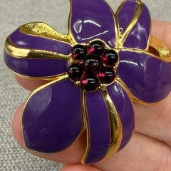 Vintage Monet Flower Brooch Purple Enamel Gold Tone 2 Inches Signed