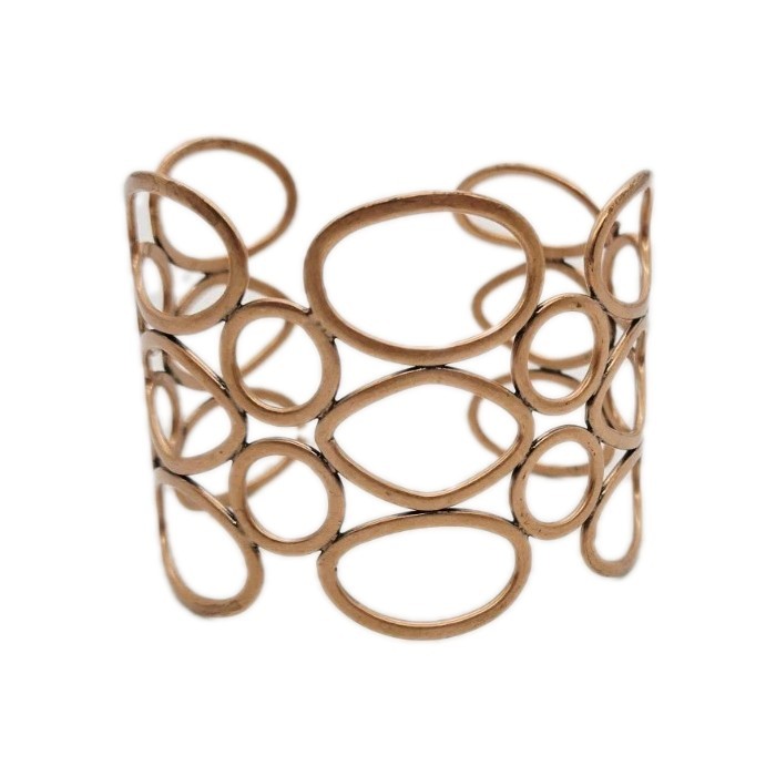Copper Cuff Bracelet open wire Oval and Circular Design Wide 6.25 in