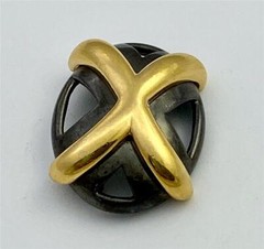 Vintage Monet Small Gun Metal Grey & Gold Tone X Brooch Pin
