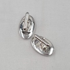Vintage Swank Mens Cufflinks Green Rhinestone Silver tone Oval 1″
