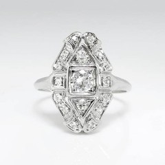 1.54CT Old European Cut Lab Created Diamond 14K Gold Over Art Deco Vintage Ring