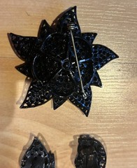 Black Filigree Vintage Flower Brooch Pin & Matching Clip-on Earrings Jewelry Set