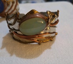 Lot 3 Vtg Unmarked Artisan Mixed Metal Cuff Bracelets Copper Brass Stone