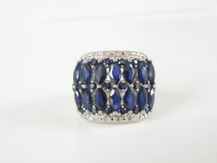 Vintage Sterling Silver 925 Natural Sapphire Diamond Statement Ring Size 7
