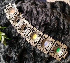 Vtg “As-Is” Selro Selini (?) Ornate Panel Bracelet w/Marbleized Acrylic Stones!