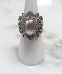 Light Pink Topaz Sterling Silver Cocktail Ring w/ Clear Accents 9g ~ 5-C413
