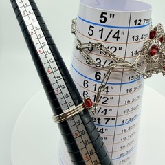 Vintage Y2K Silver Tone Red Glass Bead Slave Bracelet Ring Hand Chain Set Retro