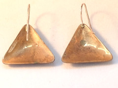 Vintage Artesian Metallic Copper Tone Triangular Shape Hook Earrings Good Cond.