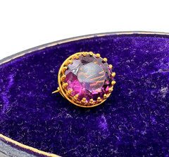ANTIQ VICTORIAN DECORATIVE DOG TEETH PRONGS AMETHYST TINY BROOCH BUTTON REPLACEM