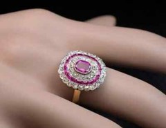 3.4Ct Art Deco Style Pink Lab Created Sapphire Engagement 14k White Gold FN Ring