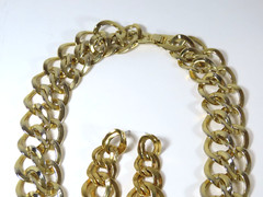 Monet Necklace Earrings Set Double Chain Link Drop Pierced Vintage Signed D2008