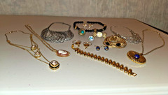 Vintage & Contemporary Jewelry Lot – NAPIER Stamped Bracelet, Cameo Necklace & M