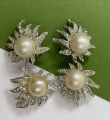Vintage Celebrity NY Rhinestone Faux Pearl Brooch Earring Shoe Clip Set Signed