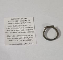 Ancient Byzantine Bronze Monogram Ring 8th-12th Century AD Artifact Jewelry COA