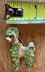 AUTHENTIC SWOBODA POODLE DOG BROOCH ~ PERIDOT, RUBY EYE ~ Pearl Tail CHARMING!