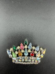 Vintage signed B. David Crown Brooch Multicolor Pear Cut