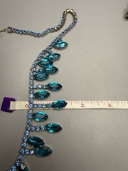 Necklace & Clip On Earrings Set Aqua Blue Rhinestone Fringe Style VTG 17” 50-60s