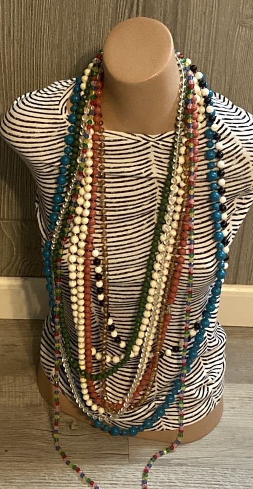 9 VTG Long Costume Jewelry Beaded Necklaces- Various Styles, Colors & Lengths