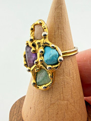 Vintage Stone Chip Ring Multi Color Pink Blue Purple Green Boho Style Size 5.25