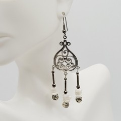 Southwestern Style Chandelier Silver Tone White Howlite Bead Pierced Earrings