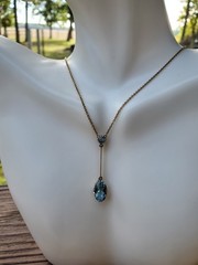 Antique Lavalier With Natural Aquamarine Gemstone 15k Yellow Gold