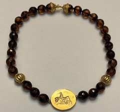 JADED Jewels NY Signed Etruscan Roman Coin Revival Glass Beaded Pendant Necklace