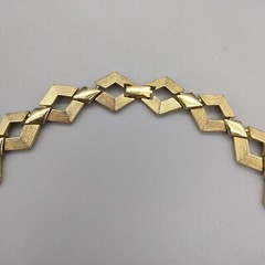 Brutalism Modern Brushed Gold Tone Chunky Funky Necklace 56″ Vintage Club 1950’s
