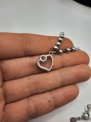Sterling Silver Anklet with CZ Heart Charm 10.25-11.25″ Dainty Box Chain 4g