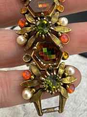 Vintage Florenza Bracelet Clip On Earrings Set Red Rhinestone READ 7″