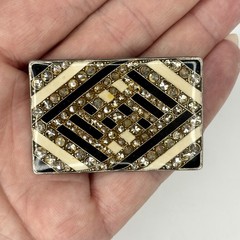 Vtg Pierre Bex Art Deco Geometric Rhinestone Enamel Brooch Trombone Clasp