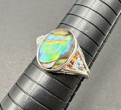 925 Sterling Silver Avon RJ Blue Topaz Gemstone & Abalone Ring Size 12 B61a