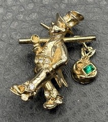 Vintage Gold Tone Hobo Knapsack Charm Brooch Pin Crystal Rhinestone