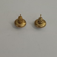 Vintage Gold Tone Faux Mabe Pearl Round Button Post Earrings Twisted Rope Rim