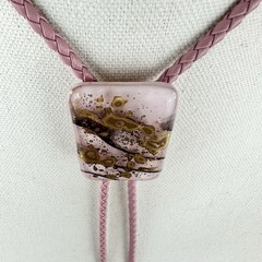 Stunning Vintage Pink And Gold Fused Glass Western Bolo Tie