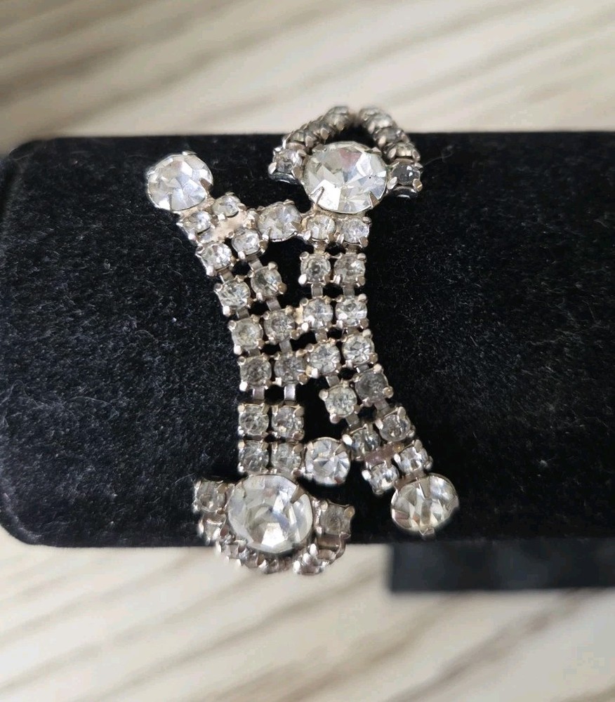 Vintage Signed Garne Jewelry Clear Rhinestone Bracelet Silver Tone Double Strand