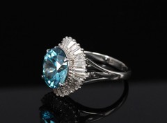Fine 6.11ct Natural Neon Blue Zircon & 1.50ct Diamond Platinum Ring Size 9.25