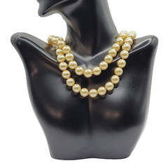 Double Strand 1950s Pearly Light Gold Color Beaded Choker Vtg Necklace 15 Inch