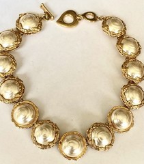 YSL Yves Saint Laurent FAUX BAROQUE PEARL MEDALLION LINKS VTG NECKLACE ~ AS IS