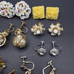 Lot of 9 Pairs Vintage Retro Clip On Screw Back Earrings Mixed Materials Styles