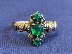 Antique Gold Filled Ring 2.09g Jewelry Size 6.75 Band Green & White Stones *READ