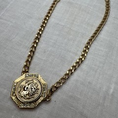 VTG NWT LISNER 14” Coin Medallion Statement Necklace Rhinestone Gold Tone Glam.