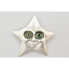 Danecraft Vintage Star Eyes Pin Brooch Staring Face Silver Signed NOS 80s BinA4