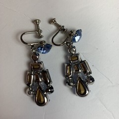Vintage light blue rhinestine faux Dangle Screw Earrings silver toned pale