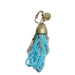Vintage Turquoise Blue Seed Bead Tassel Clip On Earrings Gold Tone Boho 2.5″