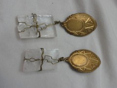 Vintage Clip On EARRINGS Clear Rock Crystal Stone Drop / Dangle GOLD TONE