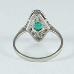 Art Deco Oval Emerald &Lab Created Diamond 14K White Gold Finish Party Wear Ring