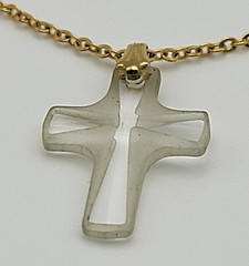 Vintage Gold Tone Chain Clear Glass Cross Necklace 18 Inch Spring Ring Clasp