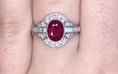 3Ct Art Deco Style Oval Cut Lab Created Ruby Halo Wedding 14K White Gold FN Ring