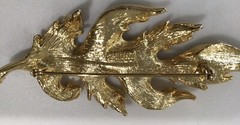 VIintage LEAF Brooch / Pin Signed M.JENT Polished & Brushed GoldTone LARGE