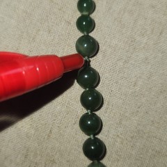 Green Nephrite Jade Beaded Necklace Floral Cloisonne Enamel Accents 26in